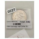 1964 Kennedy Silver Half Dollar BU $320