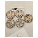 5 Rare Silver Walking Liberty Halves $434