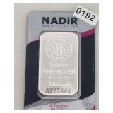 Nadir Refining Fine Silver Assayed Bar $240
