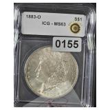 1883-O Morgan Silver Dollar ICG MS63 $240