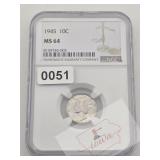 1945 Mercury Dime, MS64, NGC $107
