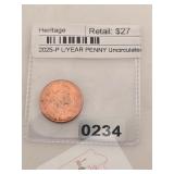 2025-P L/Year Copper Penny Uncirculated $130