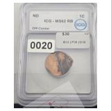 ICG MS62 RB Copper Off-Center Mint Error $60