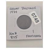 Great Britain 1934 Farthing Coin KM# 825