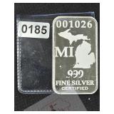 Michigan State .999 Fine Silver Bar $240