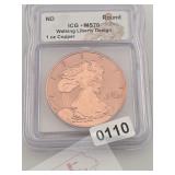 ND ICG MS70 Walking Liberty 1 oz Copper Round