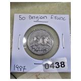 1987 Belgium 50 Franc Coin Silver Plated $130