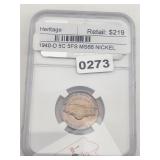 1940-D Jefferson Nickel MS66 5FS Copper $438