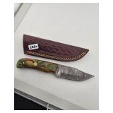 Custom Damascus Steel Knife with Leather...