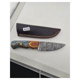 Custom Damascus Steel Knife with Leather...