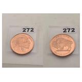 Two Buffalo Indian Head .999 Fine Copper Rounds