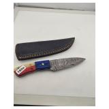 Damascus Steel Texas Flag Knife With Sheath
