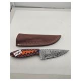 Damascus Steel Fixed Blade Knife Leather Sheath
