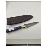 Custom Damascus Steel Knife with Leather Sheath