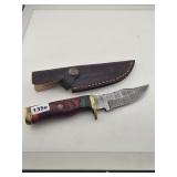 Custom Damascus Steel Hunting Knife with Sheath