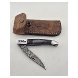 Damascus Steel Folding Knife Leather Sheath