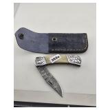 Damascus Steel Folding Pocket Knife With Sheath