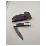 Damascus Steel Folding Knife Leather Sheath
