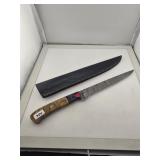 Custom Damascus Steel Fillet Knife & Sheath