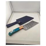 Custom Damascus Steel Cleaver With Sheath Case