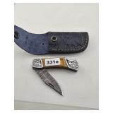 Damascus Steel Folding Knife Leather Sheath