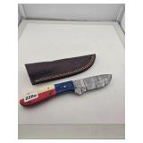 Damascus Steel Texas Flag Knife Leather Sheath