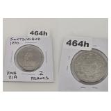 1970 Switzerland 2 Francs Helvetia Coin KM 21a