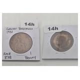 1931 Great Britain George V Copper One Penny