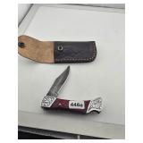 Damascus Steel Folding Knife Leather Sheath