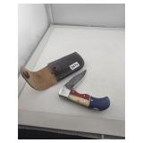Damascus Steel Red White Blue Folding Knife