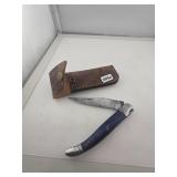 Damascus Steel Folding Knife Leather Sheath