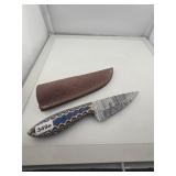 Damascus Steel Hunting Knife Leather Sheath