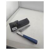 Damascus Steel Folding Knife with Sheath Case