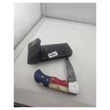 Damascus Steel Texas Flag Folding Pocket Knife