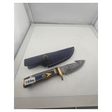 Custom Damascus Steel Gut Hook Hunting Knife
