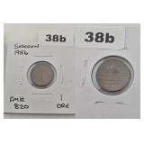 1956 Sweden 1 Ore Bronze Copper Coin KM# 820