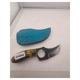Custom Skinning Knife with Blue Leather Sheath
