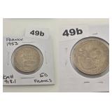 1953 France 50 Francs Aluminum-Bronze Coin