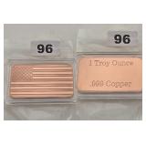 USA American Flag 1 Troy Ounce .999 Copper Bar