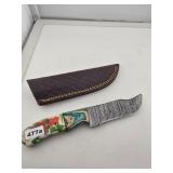 Damascus Steel Fixed Blade Knife With Sheath