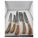 5 Piece Damascus Steel Chef Knife Set Wood Handle