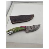Custom Damascus Steel Skinner Knife & Sheath