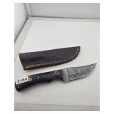 Damascus Steel Fixed Blade Knife With Sheath
