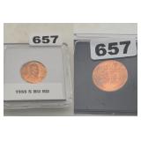 1955 S Lincoln Wheat Cent BU RD Copper Coin
