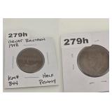 1948 Great Britain Copper Half Penny Coin 279h