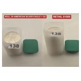 ROLL OF 20 AMERICAN SILVER EAGLE COINS BU