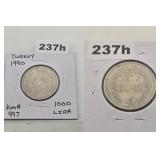 1990 TURKEY 1000 LIRA COPPER-NICKEL COIN KM997