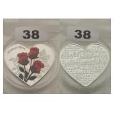 Roses For Love Heart Shaped Silver Medallion