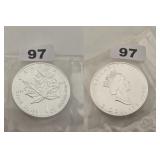 1990 Canada Maple Leaf 1 oz Silver .9999 Coin