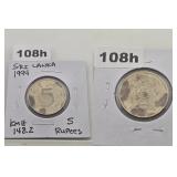 1994 Sri Lanka 5 Rupees Nickel Copper Coin